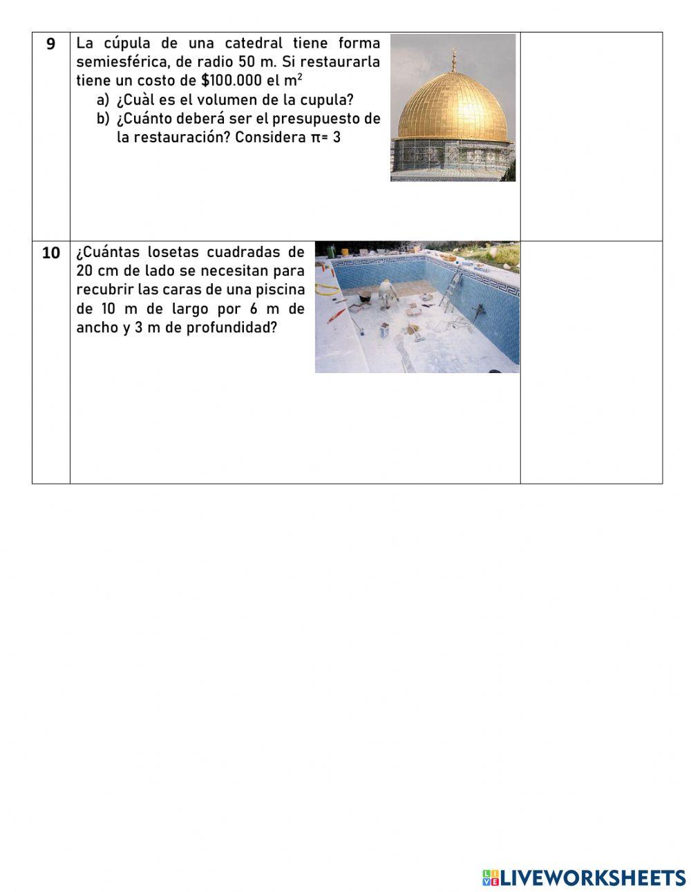 Aplicaciones area y volumen cuerpos geometricos