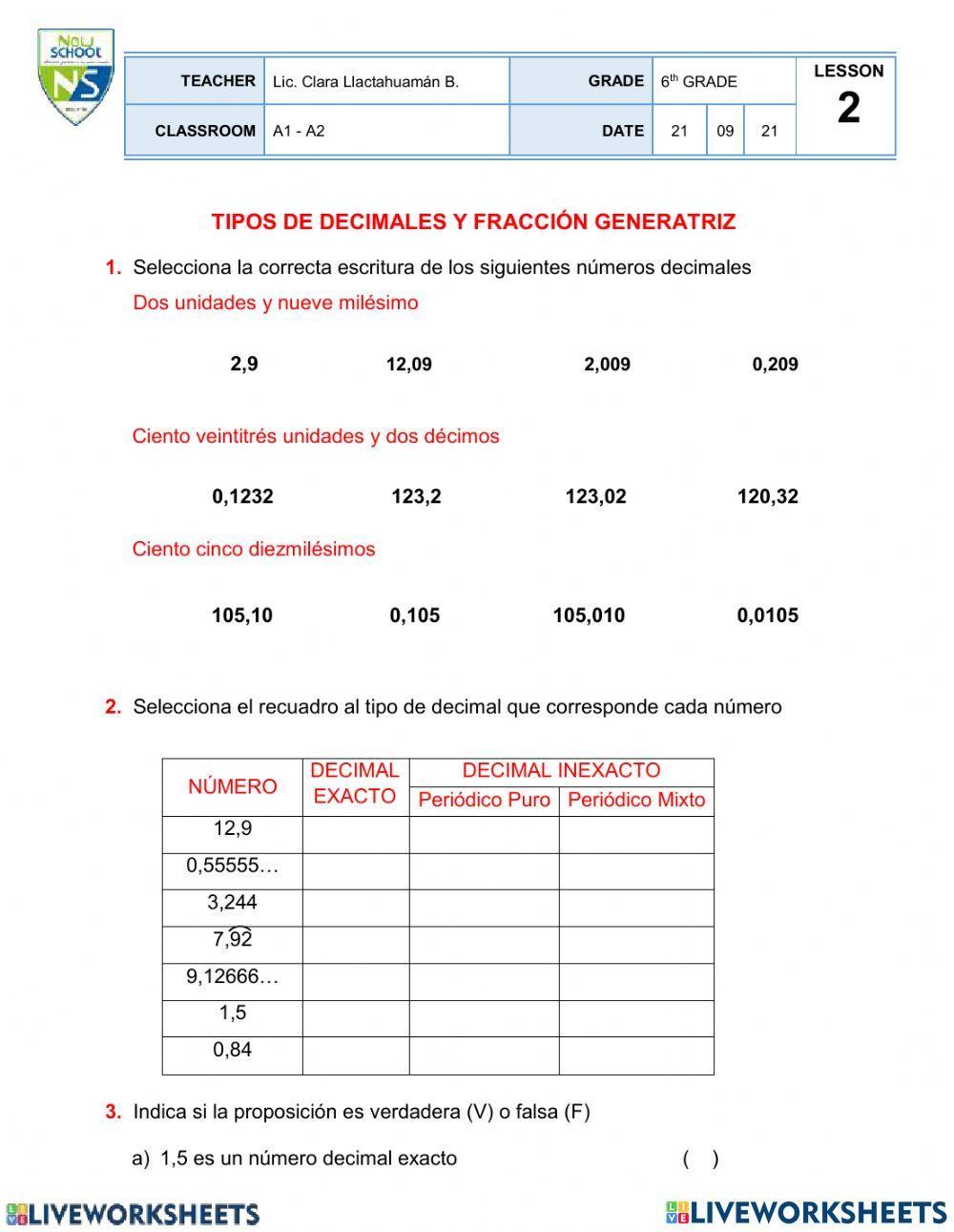 Tipos de numeros decimales