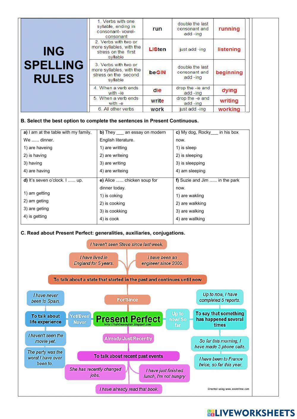 Ejercicio online Present Continuous-Present Perfect- 1stBGU