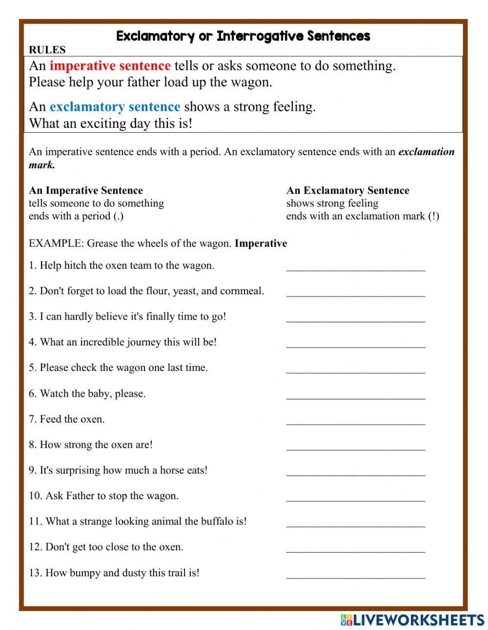 Worksheets Fourth Grade Imperative And Exclamatory Sentences