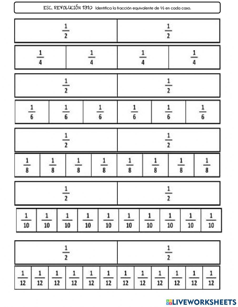 Fracciones equivalentes de un medio