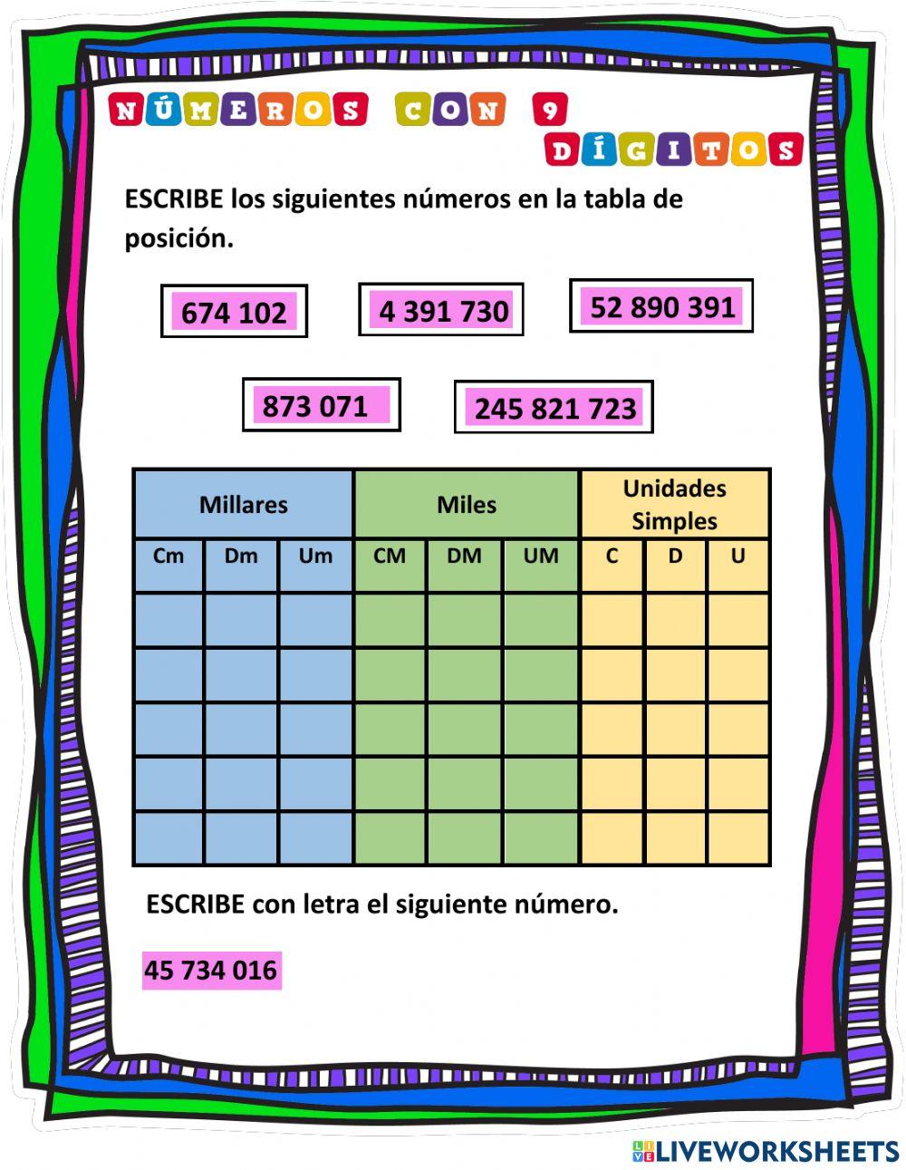 Valor posicional con 9 dígitos
