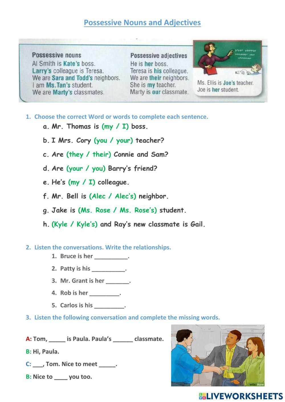 Listening Possessive adjective and noun