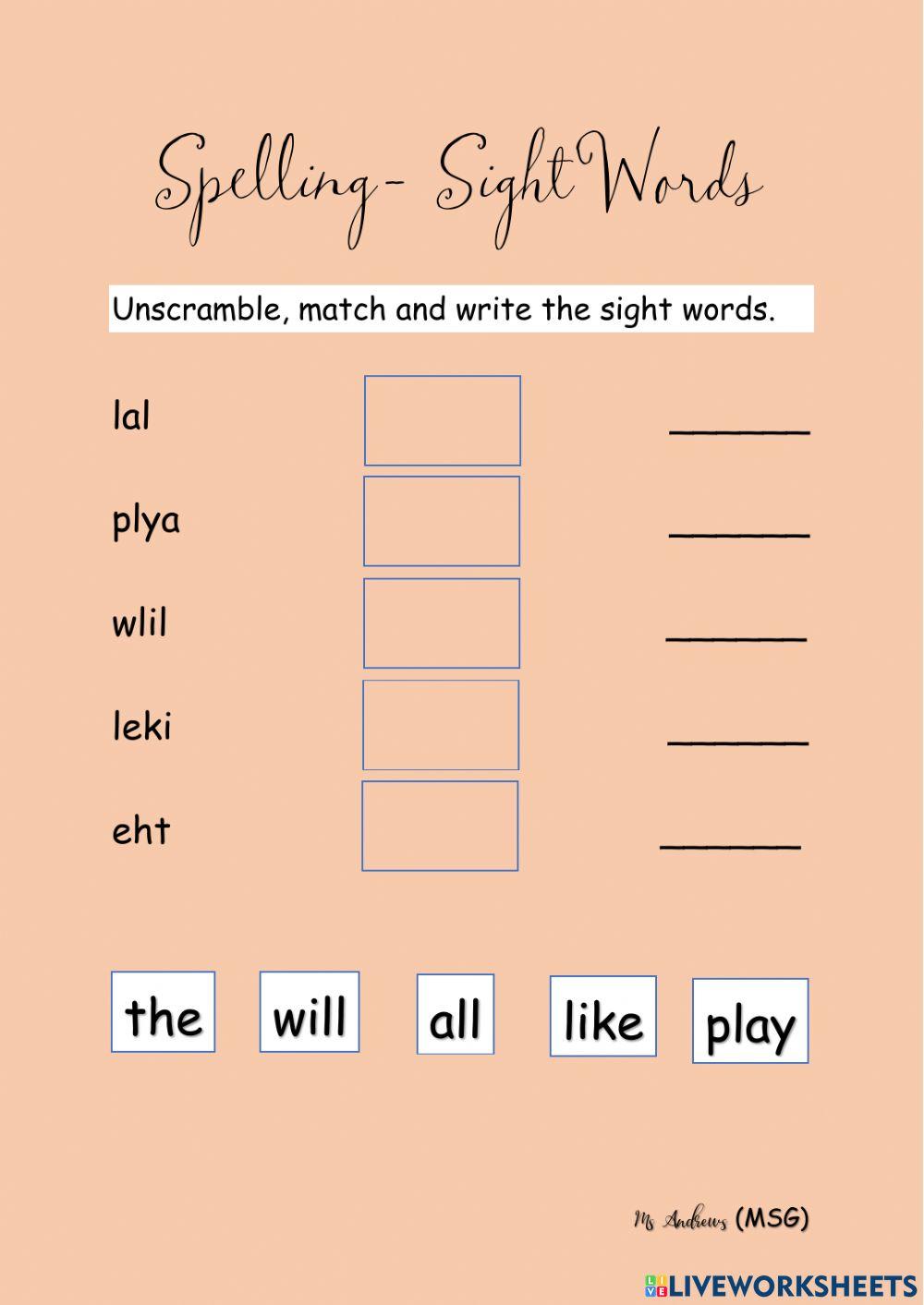 Sight Words Unscramble