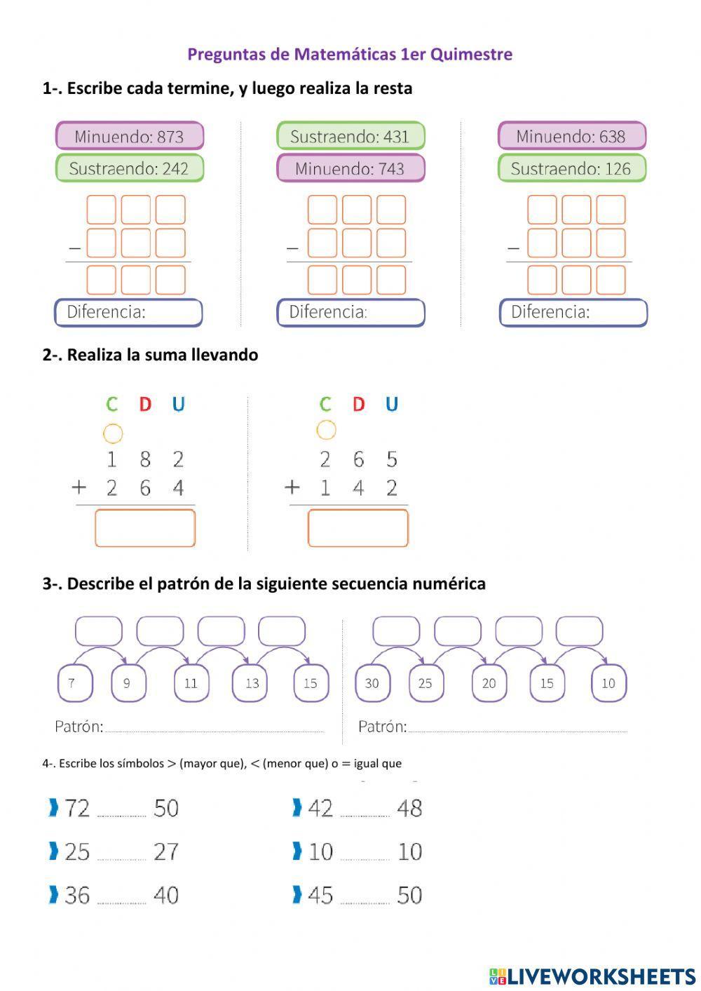Evaluación del 1er quimestre para 3er año