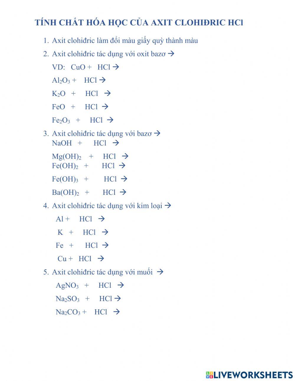 Tính chất hóa học của HCl- H2SO4