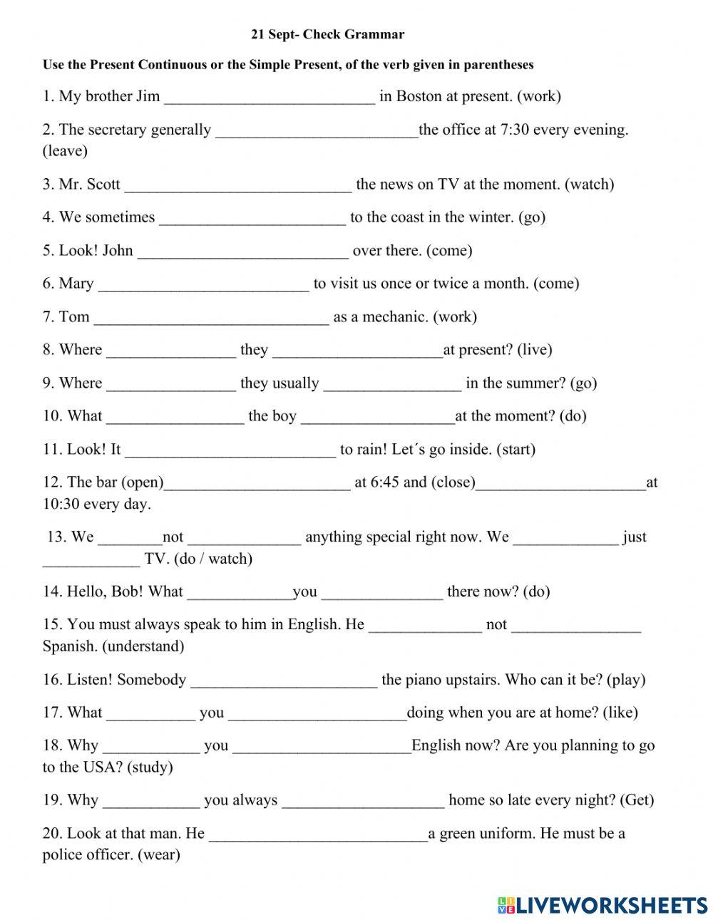 G6- Present Simple mix Present Continuous