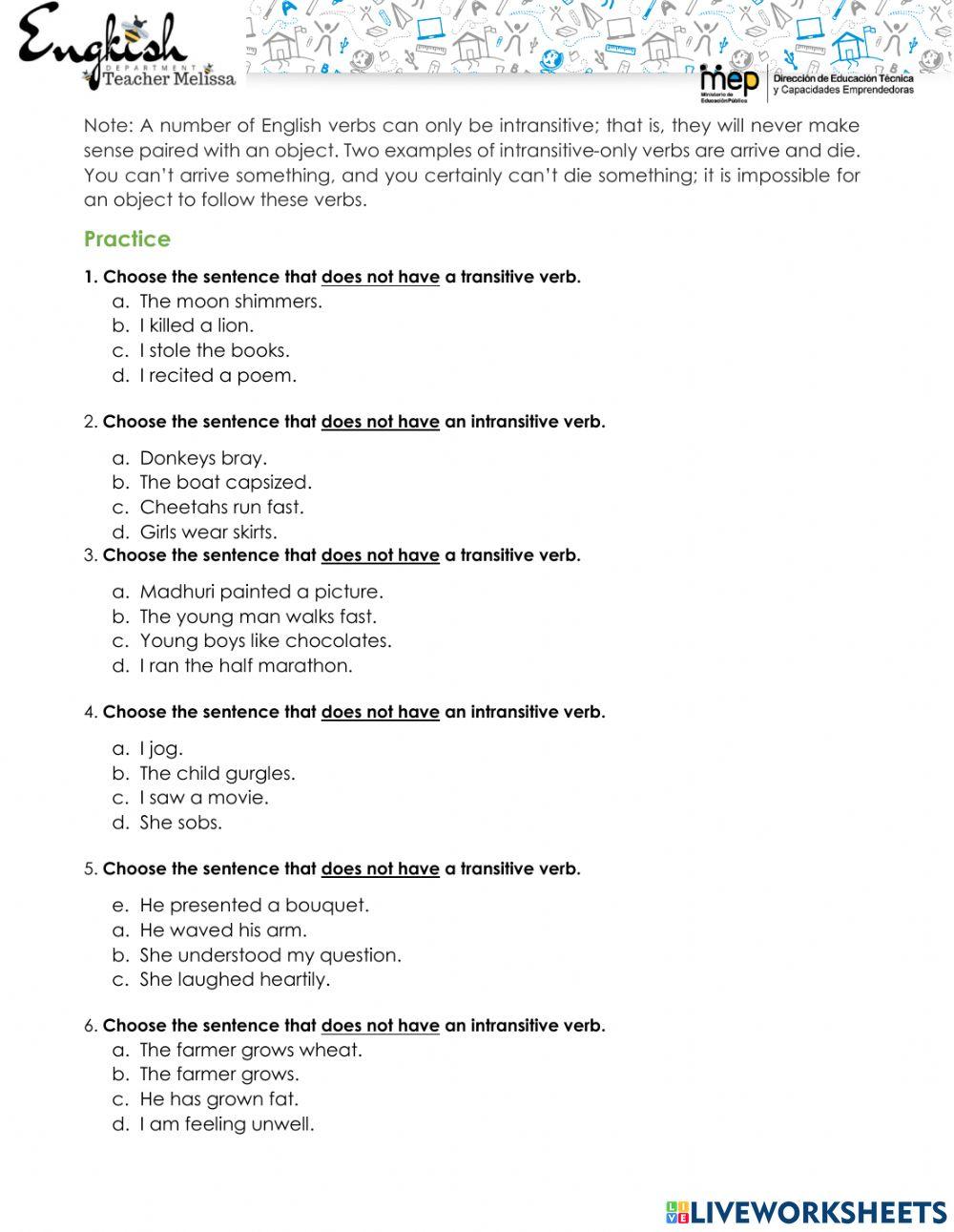 Transitive and Intransitive Verbs