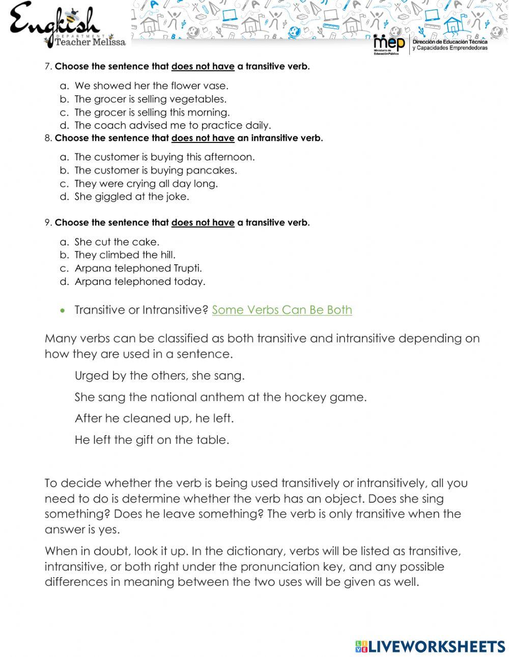 Transitive and Intransitive Verbs