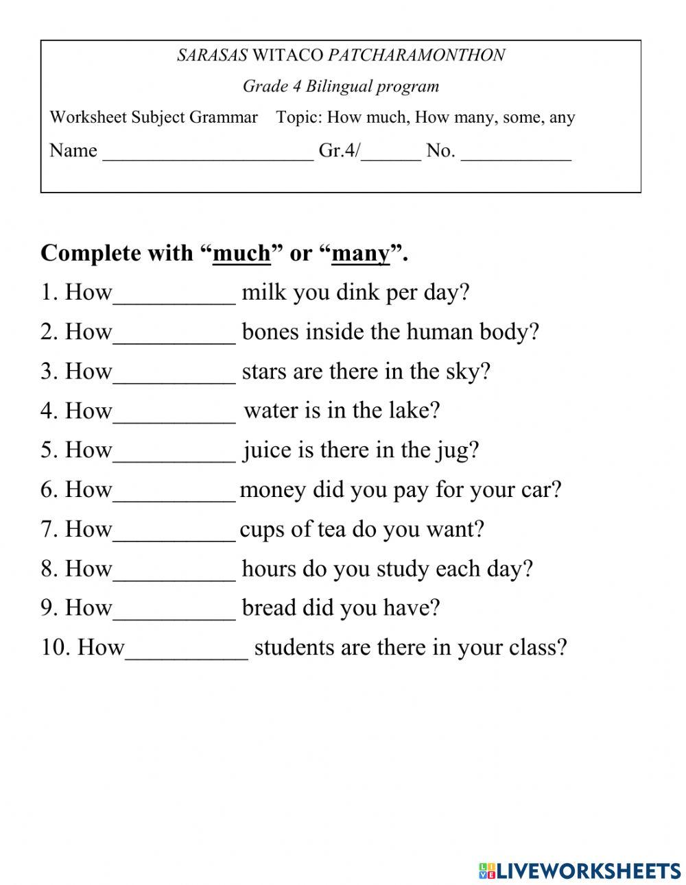 How much, How many, some, any