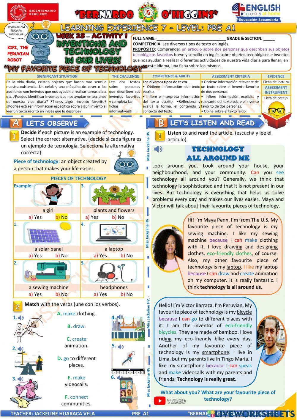 3° GRADO PRE A1 - EDA 7 - activity 1 - Aprendo en casa