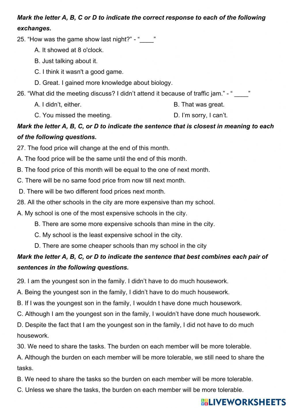 Unit 1: GENERATION GAP - PRACTICE TEST 3