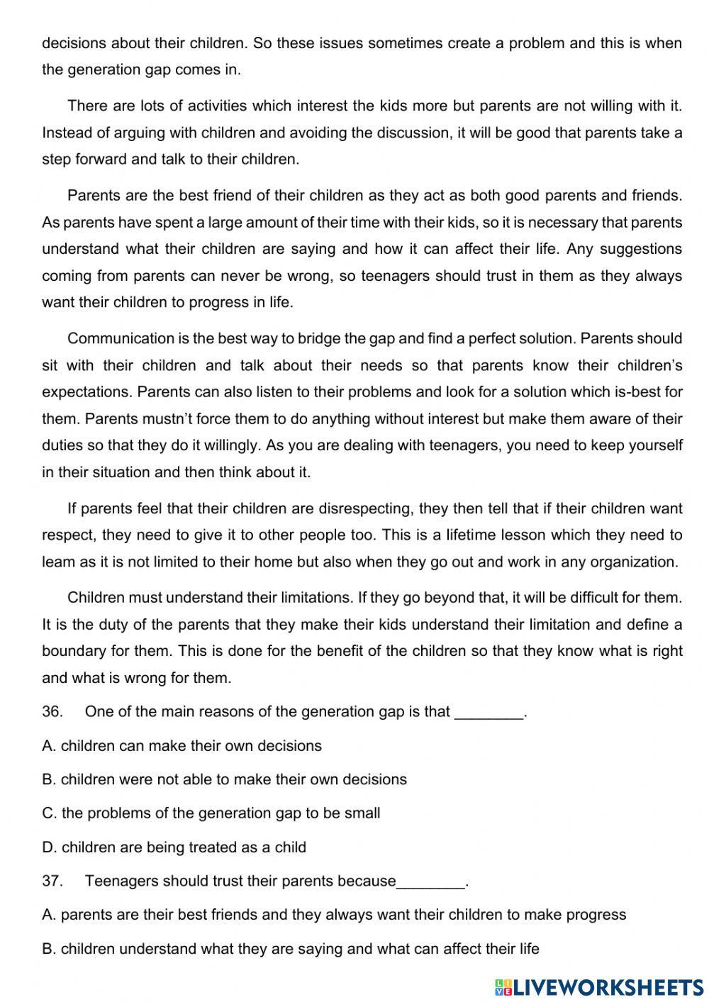 Unit 1: GENERATION GAP - PRACTICE TEST 3