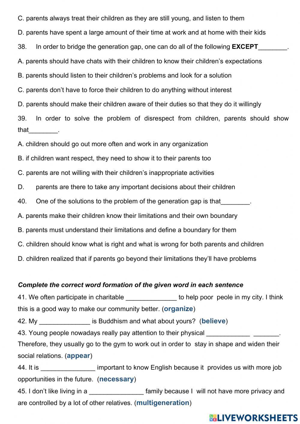 Unit 1: GENERATION GAP - PRACTICE TEST 3