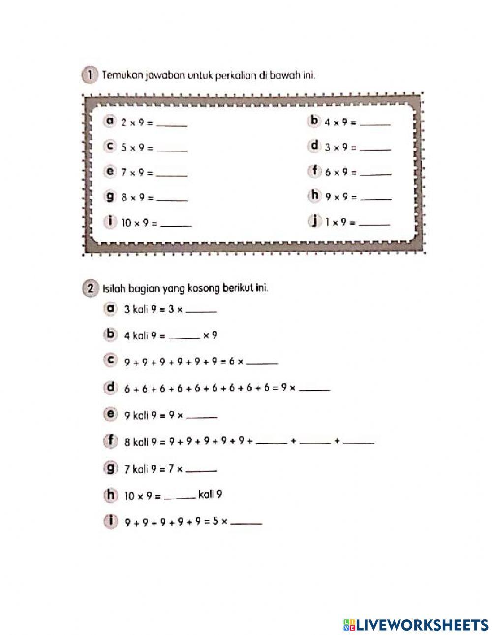 Perkalian Loncat 8 dan 9