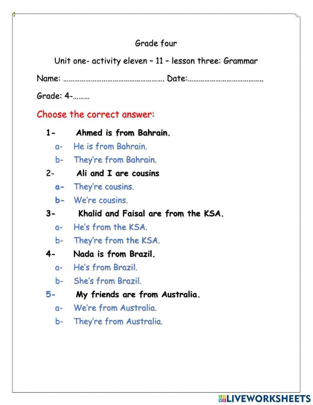 Reading- grammar: am-is-are