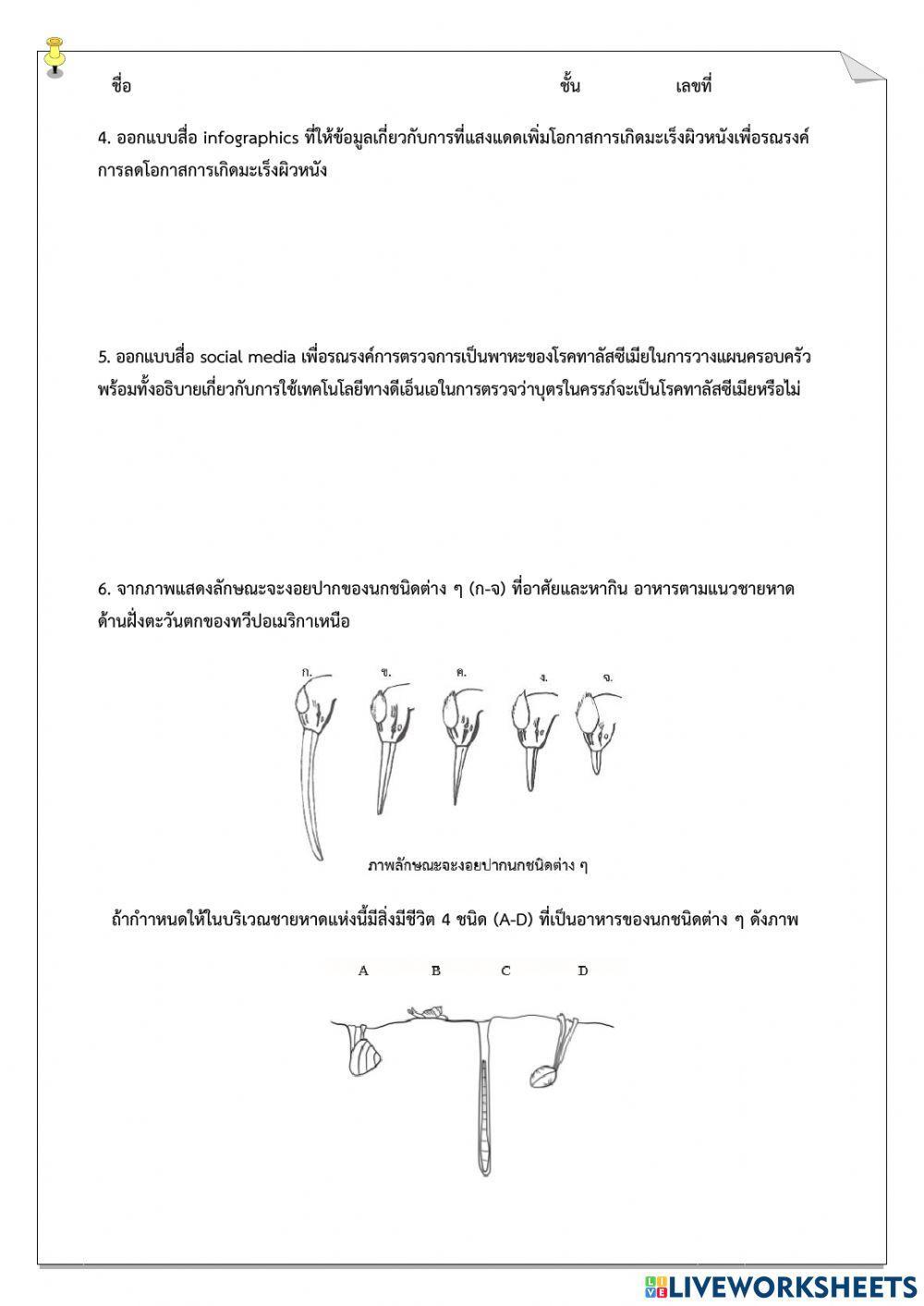 ม.4 - แบบฝึกหัดท้ายบทที่ 4 พันธุกรรมและวิวัฒนาการ