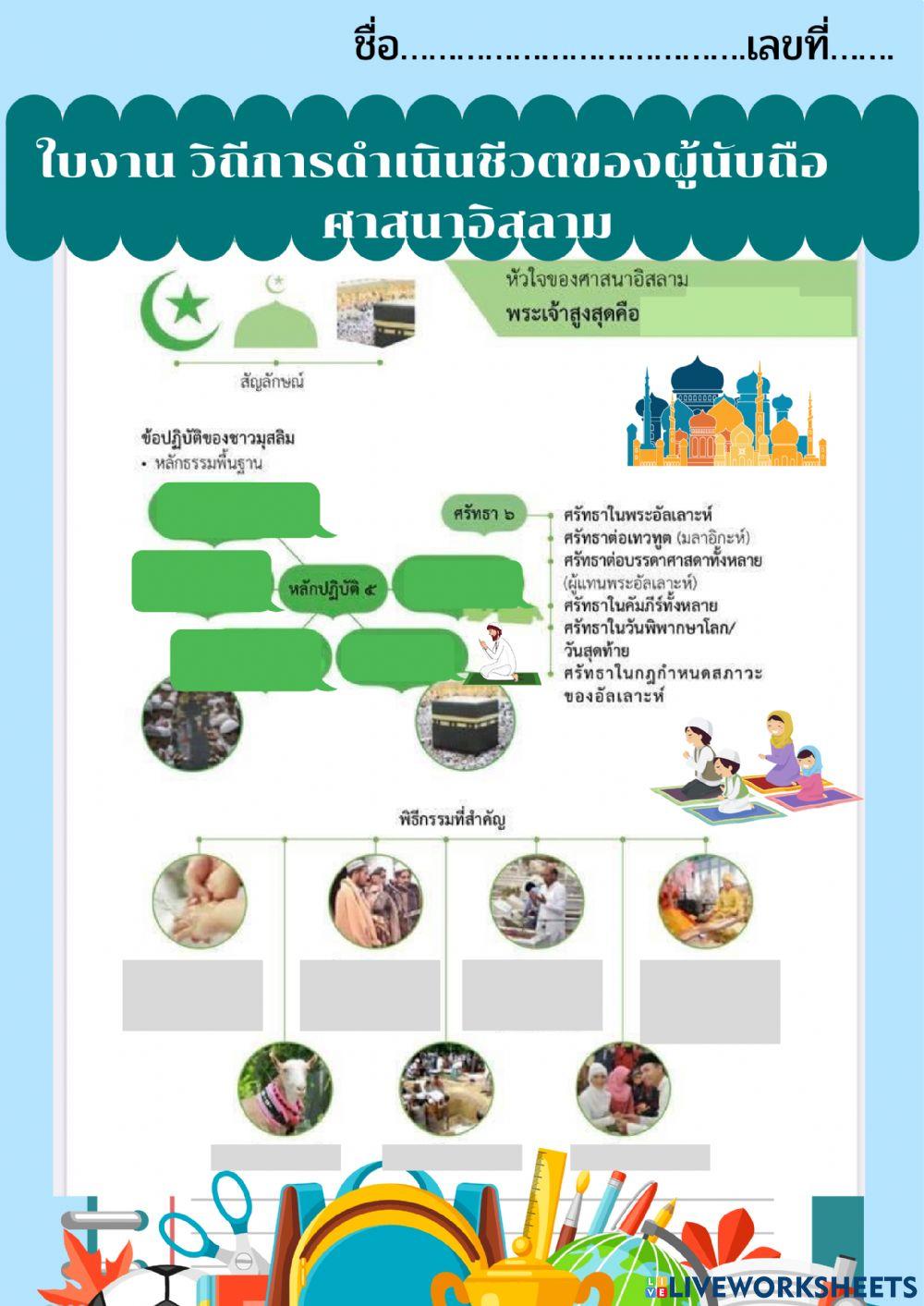 ใบงานวิถีการทำเนินชีวิตของศาสนาต่างๆ