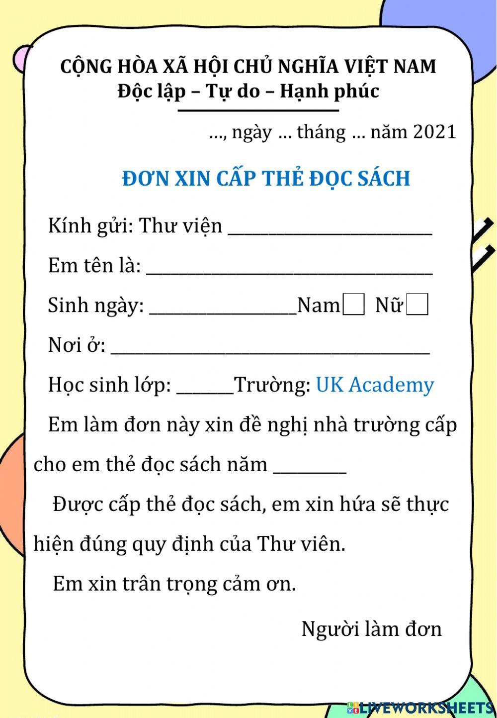 Tlv-điền vào đơn xin cấp thẻ đọc sách