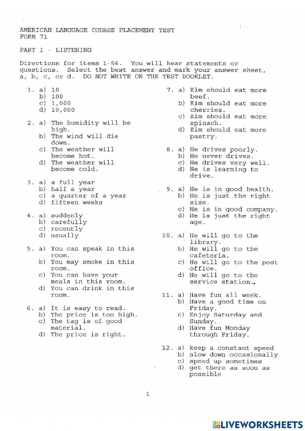ALC Form 71 Listening