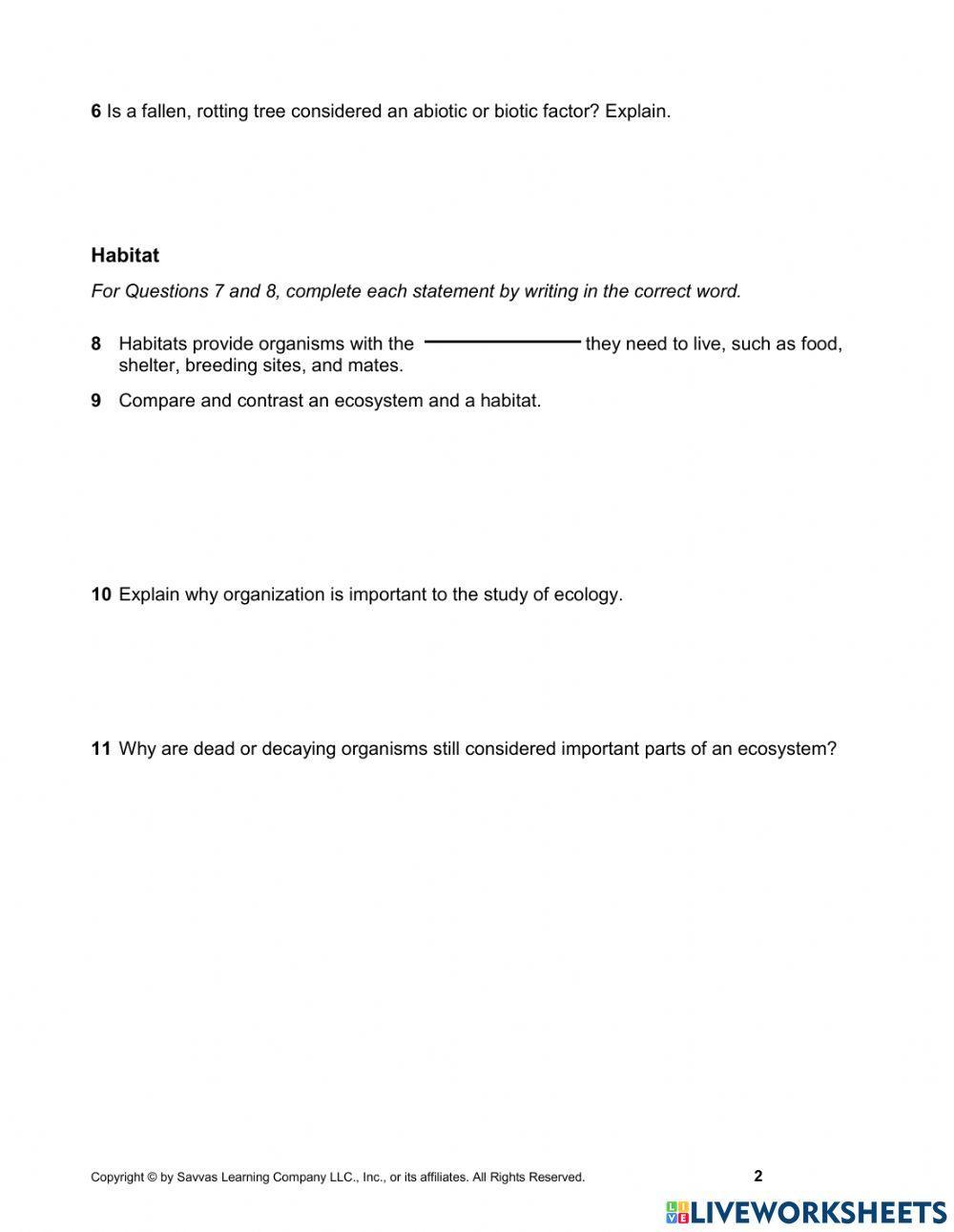 4.2 Levels of Ecological Organization worksheet Live Worksheets