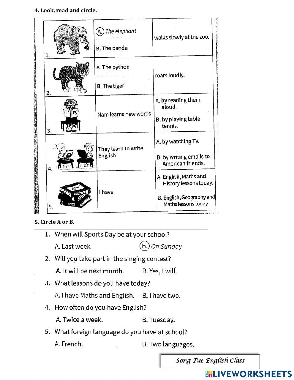 English online exercise for 5 | Live Worksheets