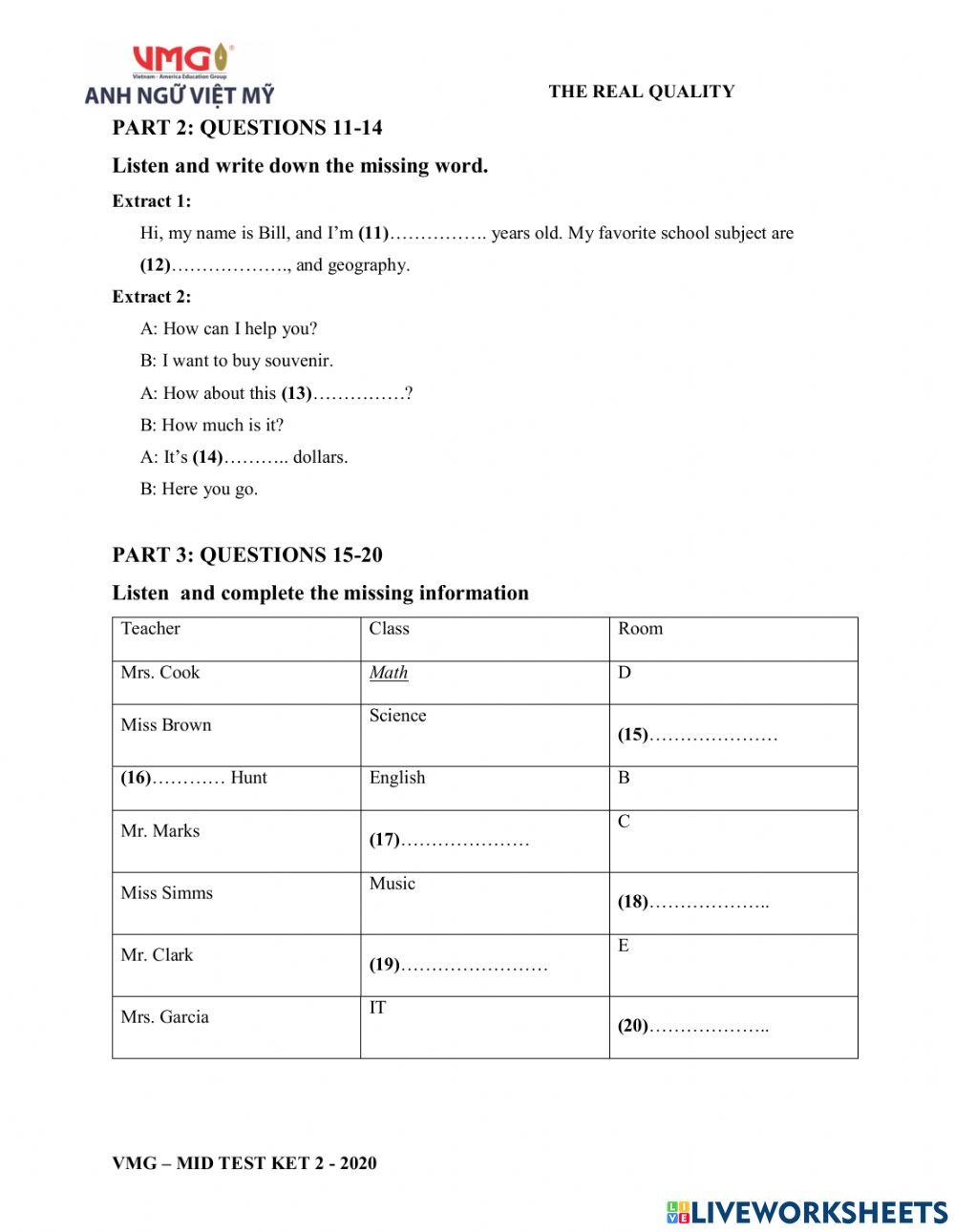 Ket 2 - Mid - Listening