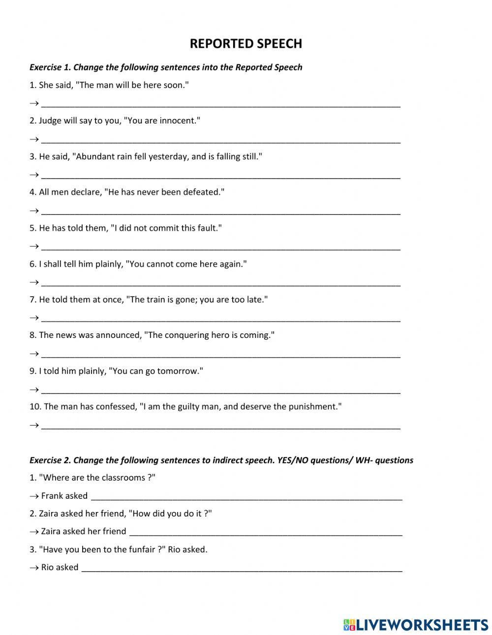 Reported Speech - All worksheet | Live Worksheets