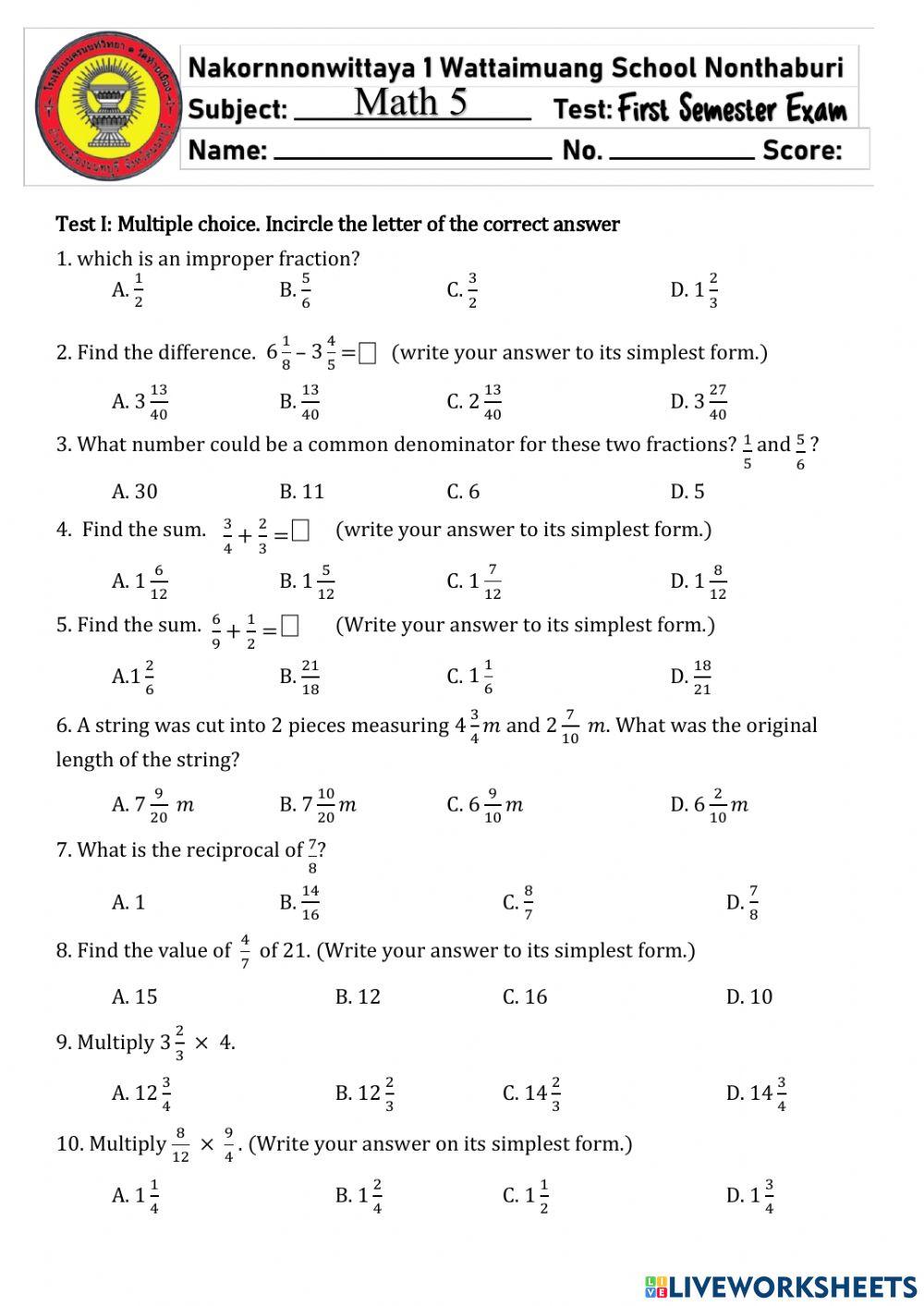 MEP 5 - 1st semester exam
