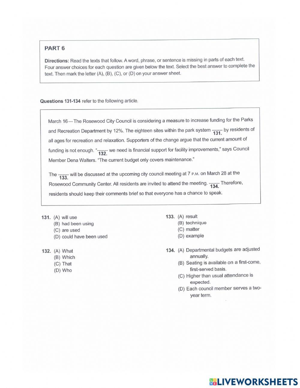 TOEIC - FINAL TEST 1 - PART 6