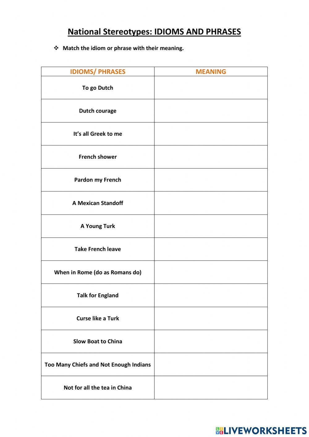 National Stereotypes: Idioms and Phrases