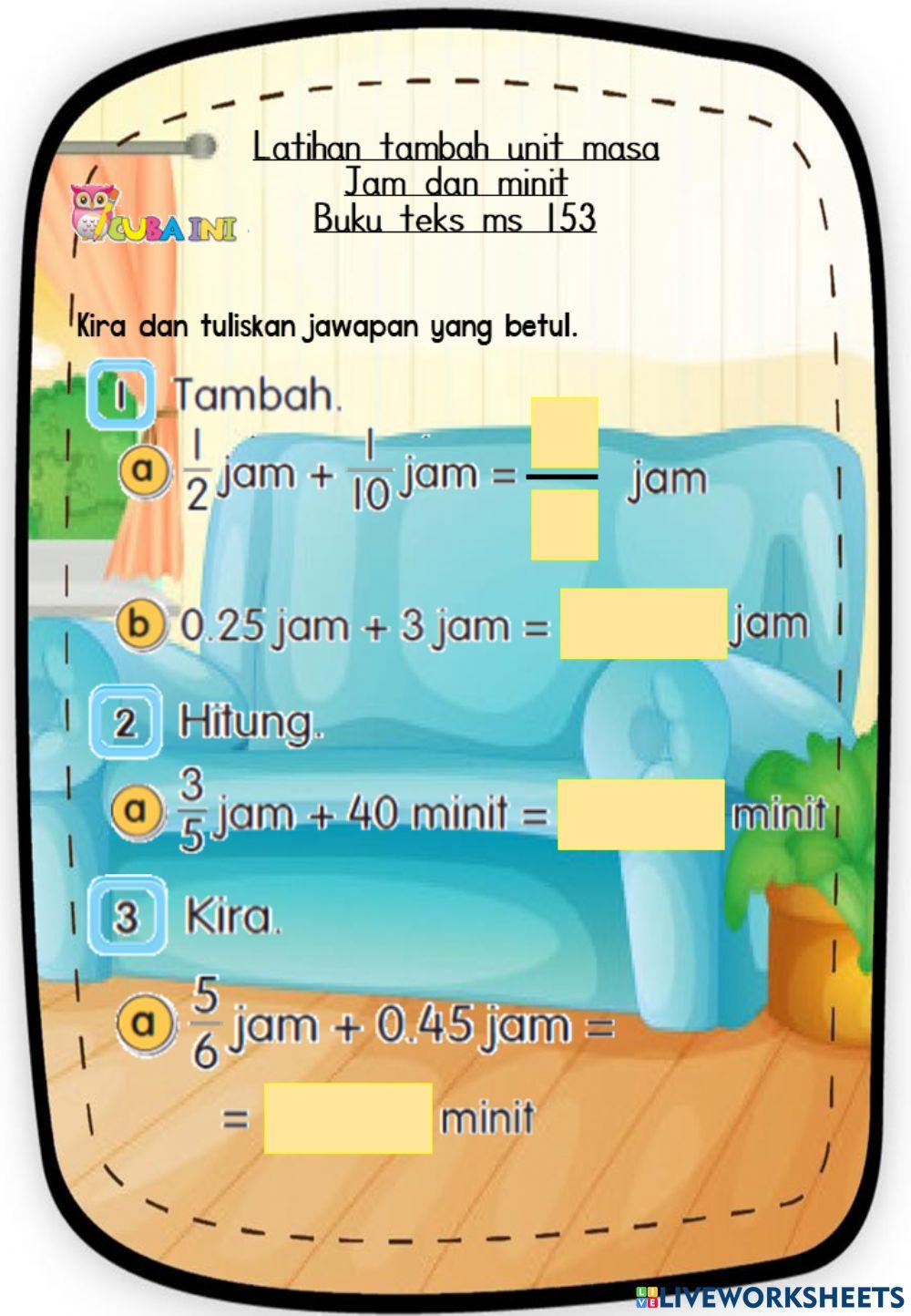 Tambah masa- jam dan minit