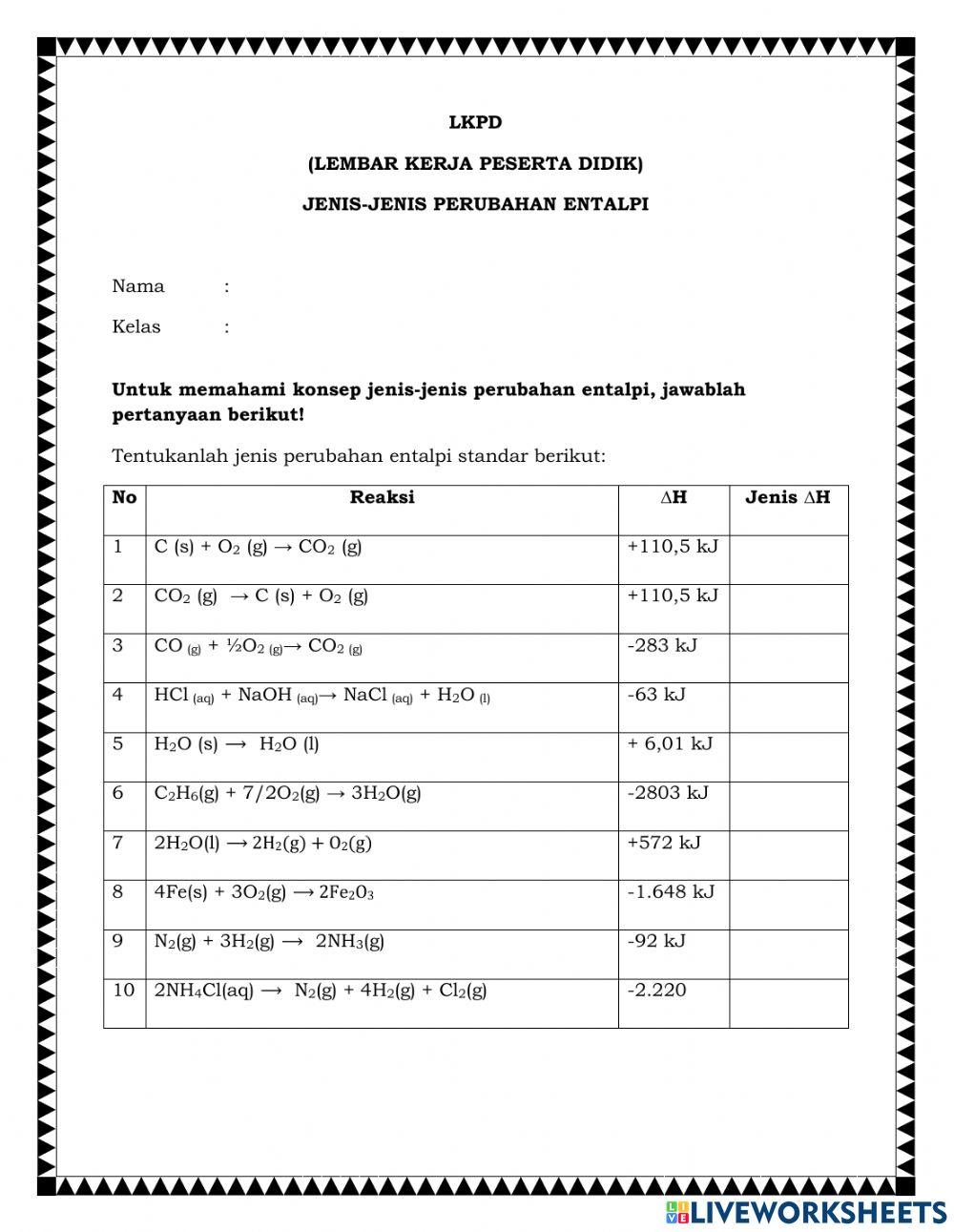 Jenis Perubahan Entalpi