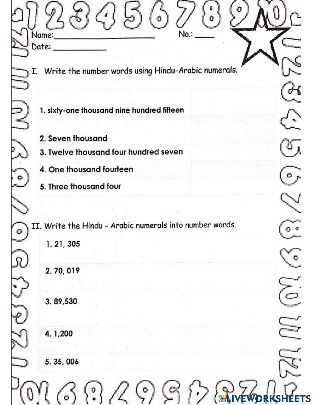 Writing and reading using numerals and words worksheet live worksheets