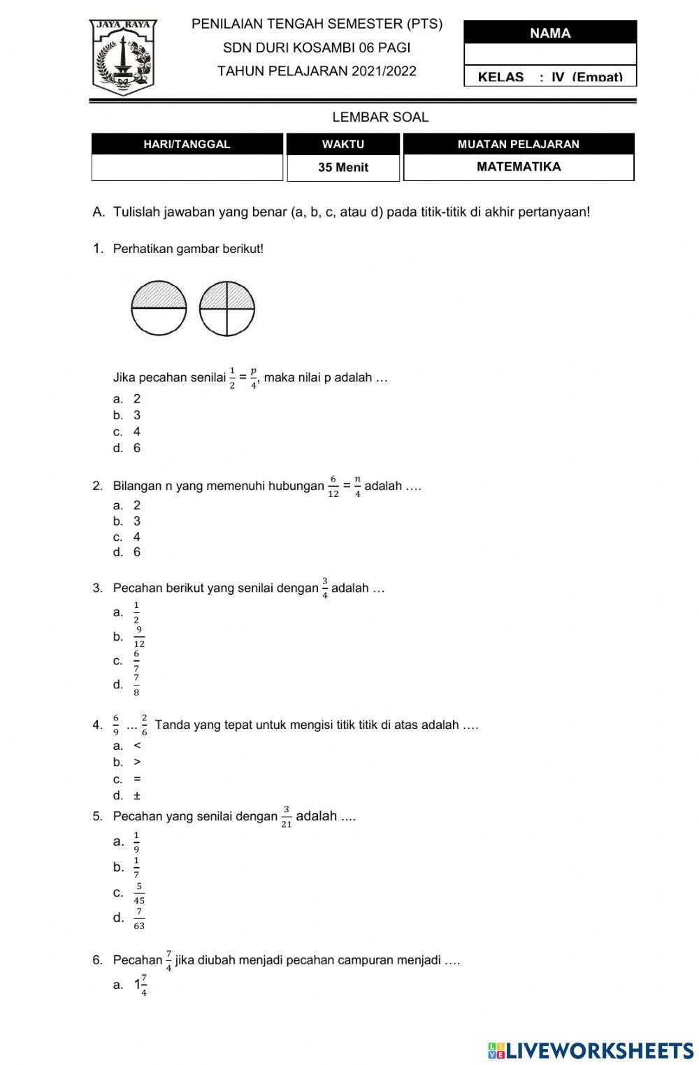 Pts Matematika Sem 1