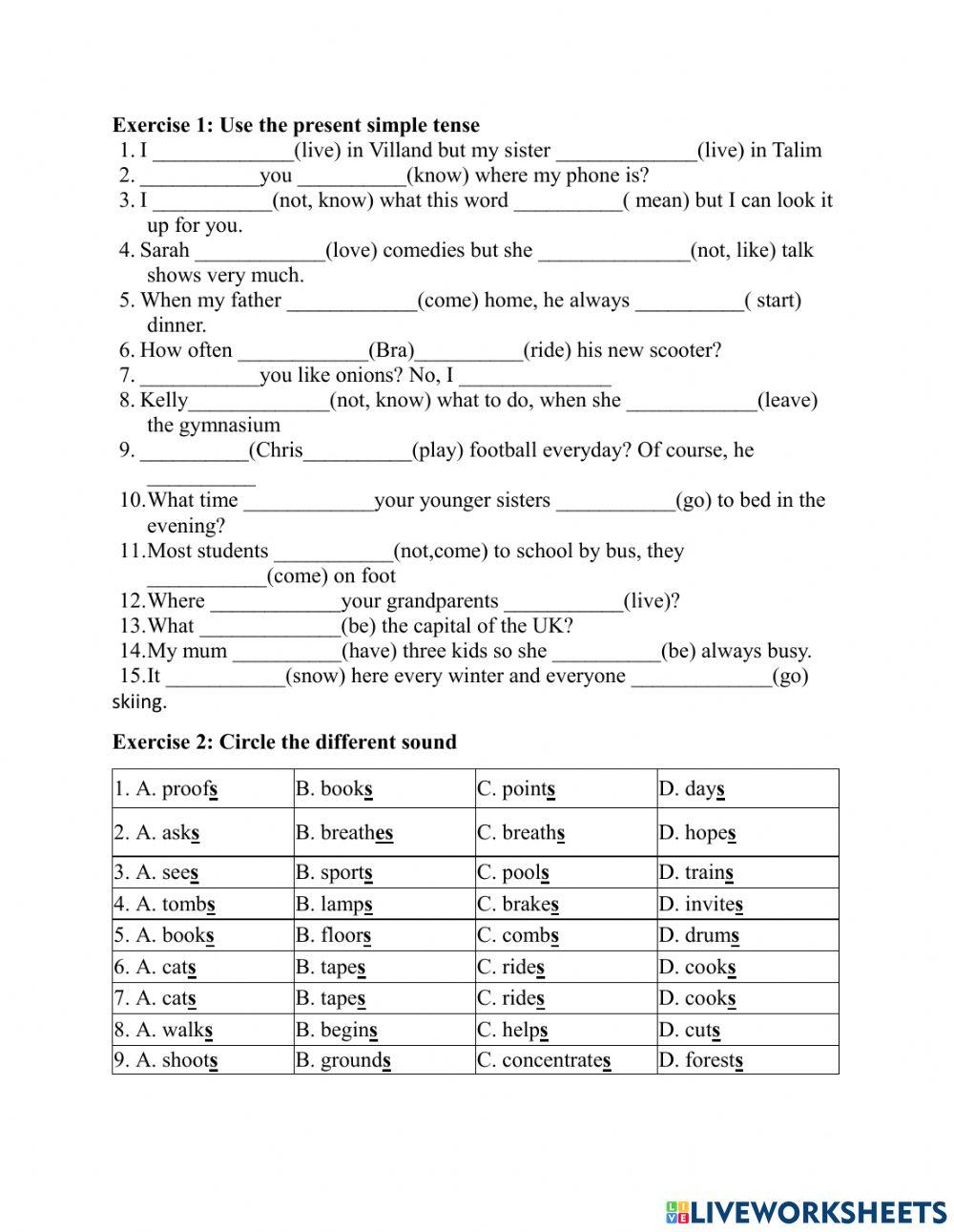 Present simple online exercise for 6 | Live Worksheets