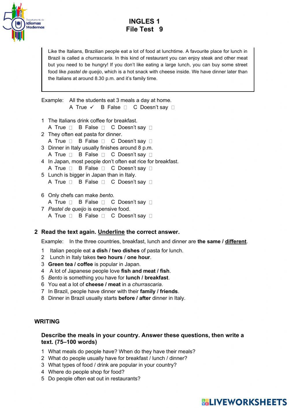 Inglés 1. Review unit 9.