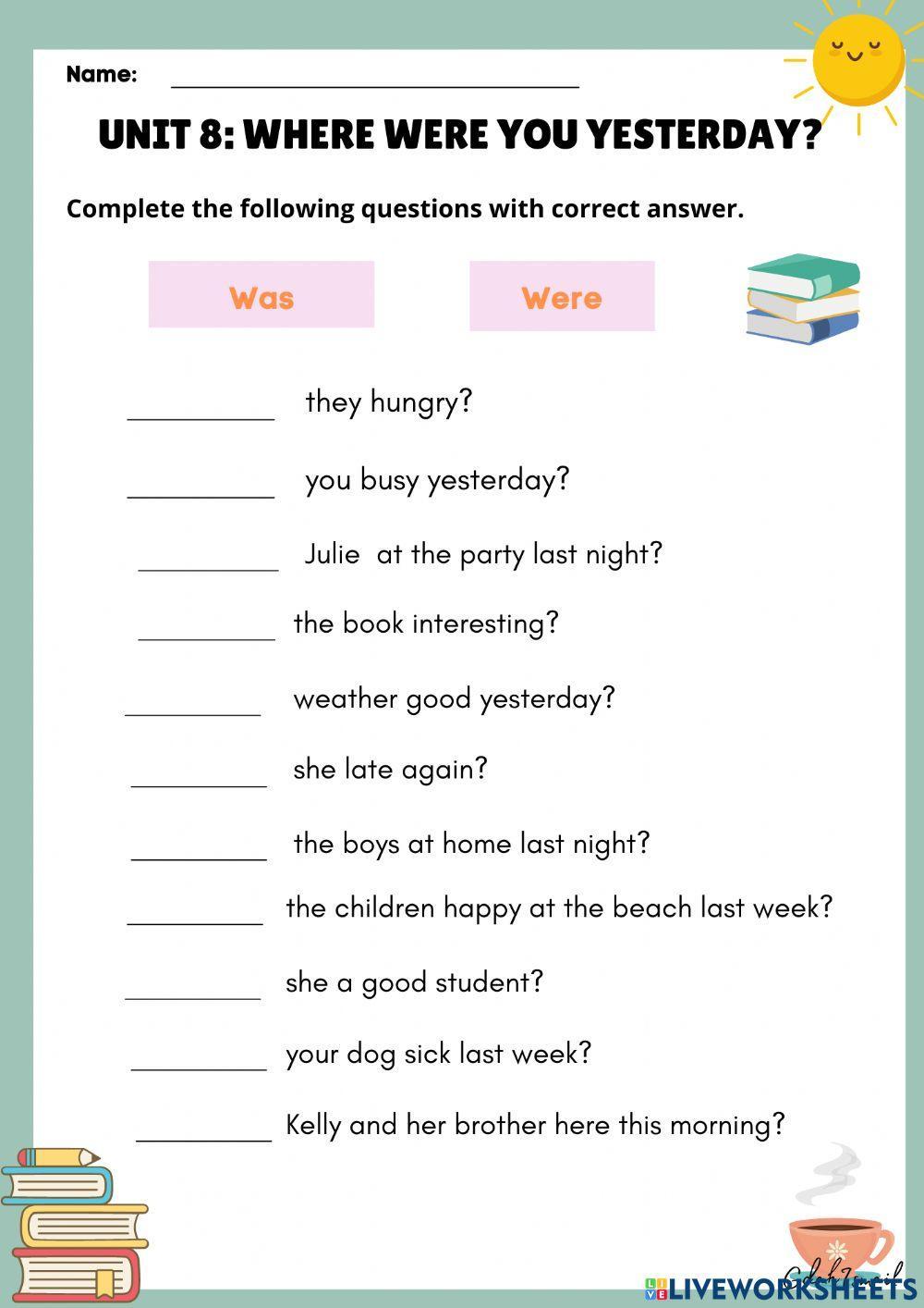 Unit 8 where were you yesterday?