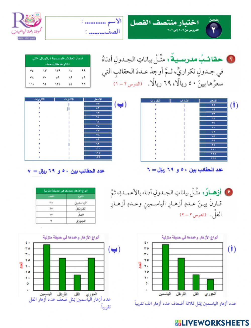 سادس اختبار منتصف الفصل الثاني