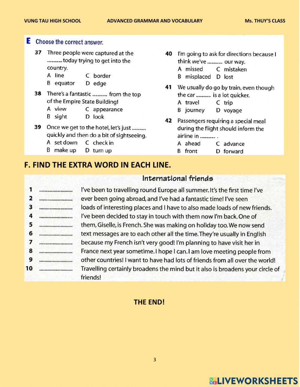 ADVANCED GRAMMAR AND VOCABULARY B1 - REVIEW 1