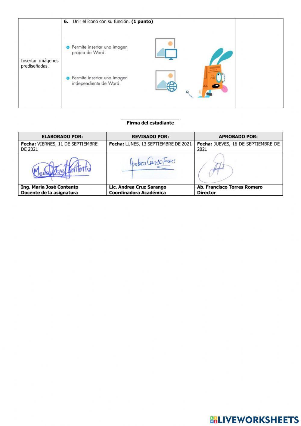 Evaluación de Computación Tercero del Tercer Parcial del Primer Quimestre