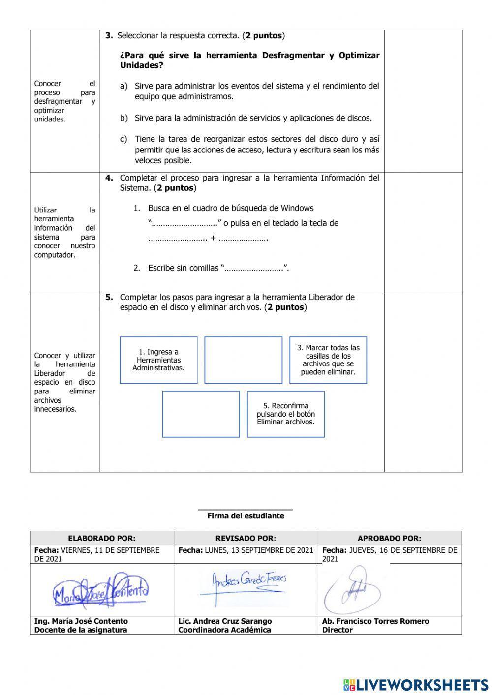 Evaluación de Computación Decimo del Tercer Parcial del Primer Quimestre