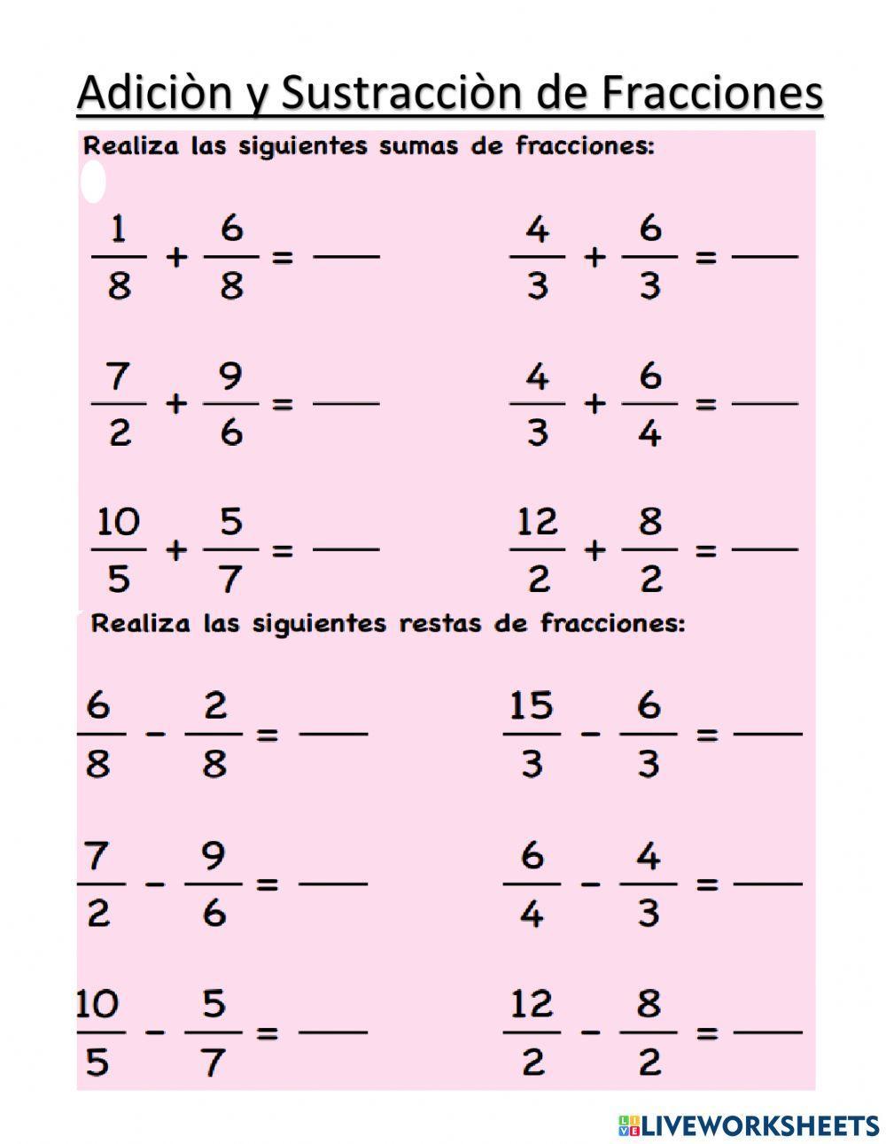 Adicion y sustraccion de fracciones
