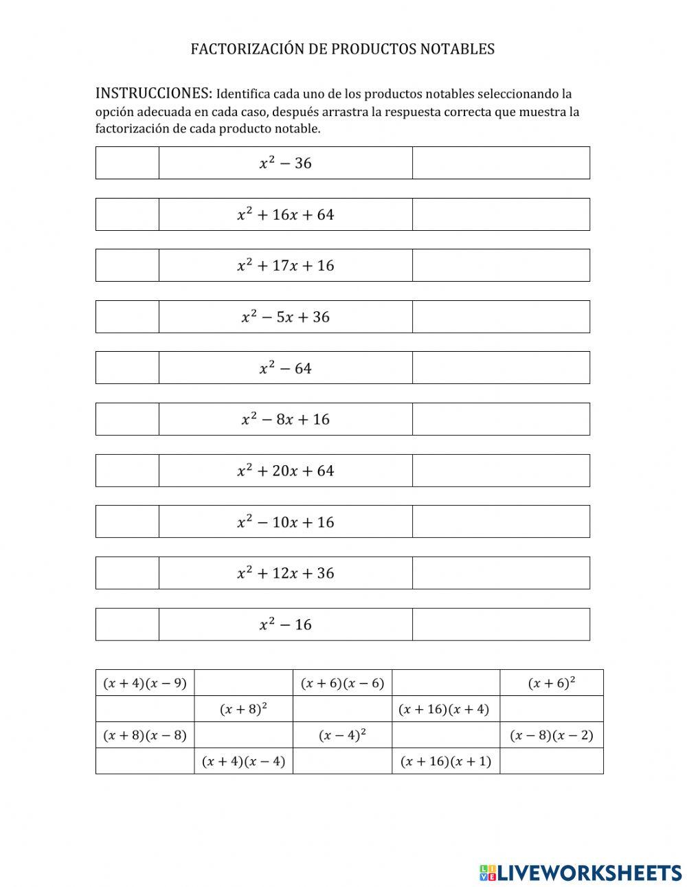 Factorizacion de productos notables