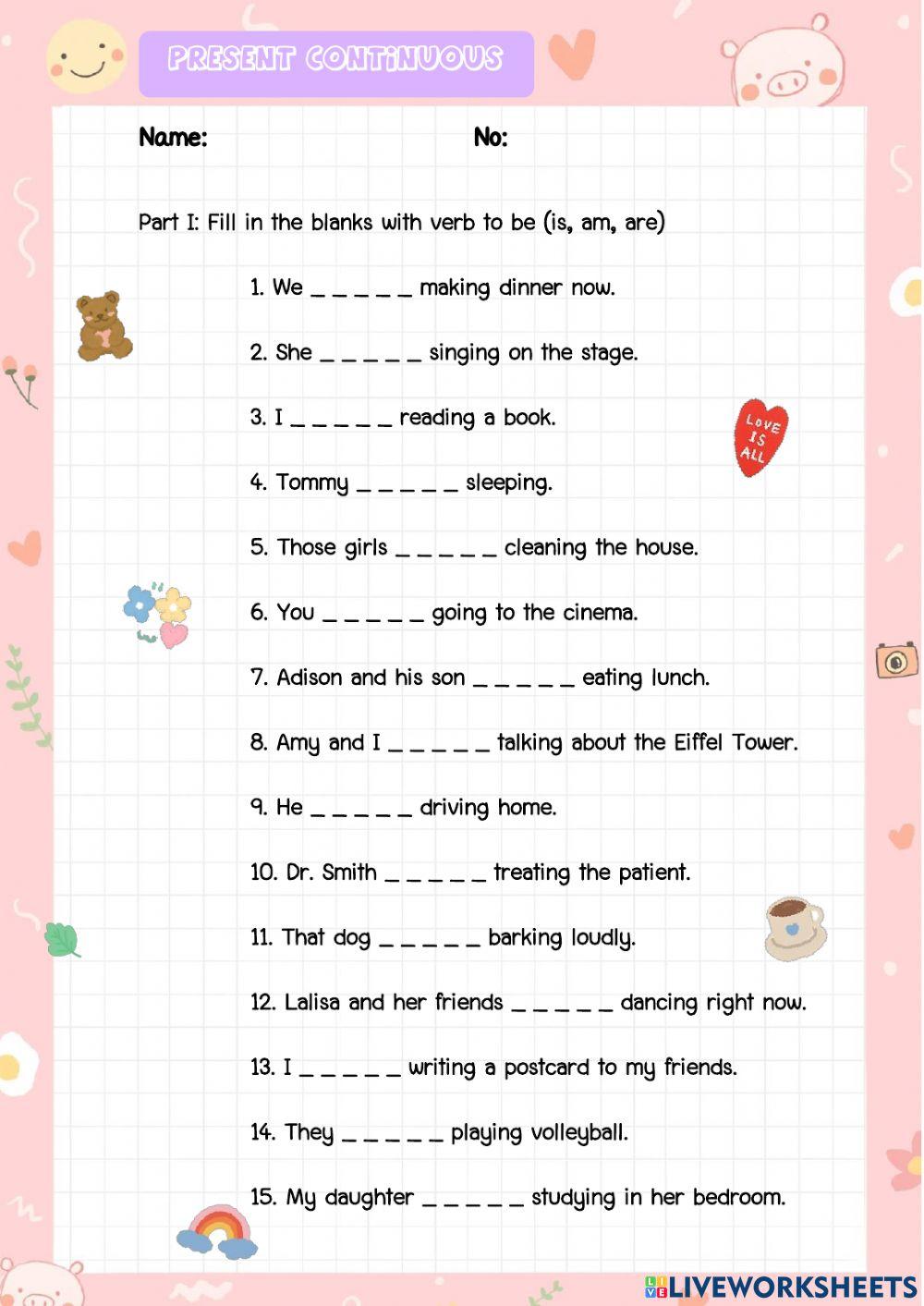 Present continuous tense for 10th grade