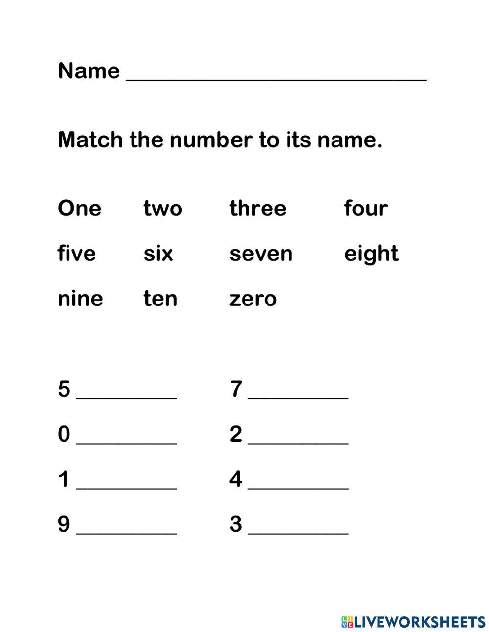 Number names 110 online exercise for Live Worksheets