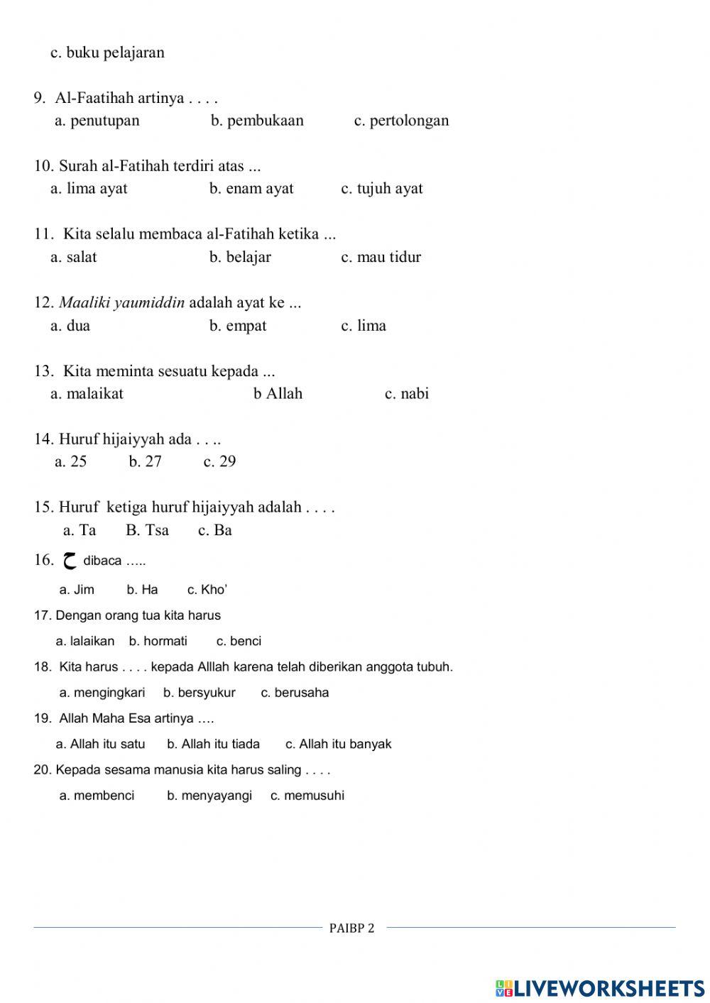 PTS Agama Islam Kelas 1