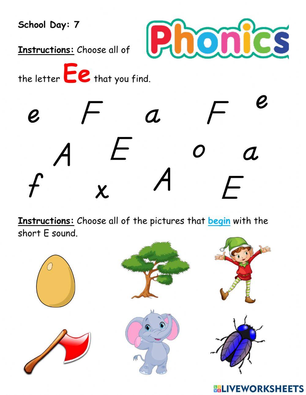 Letter E (beginning sound - short E)