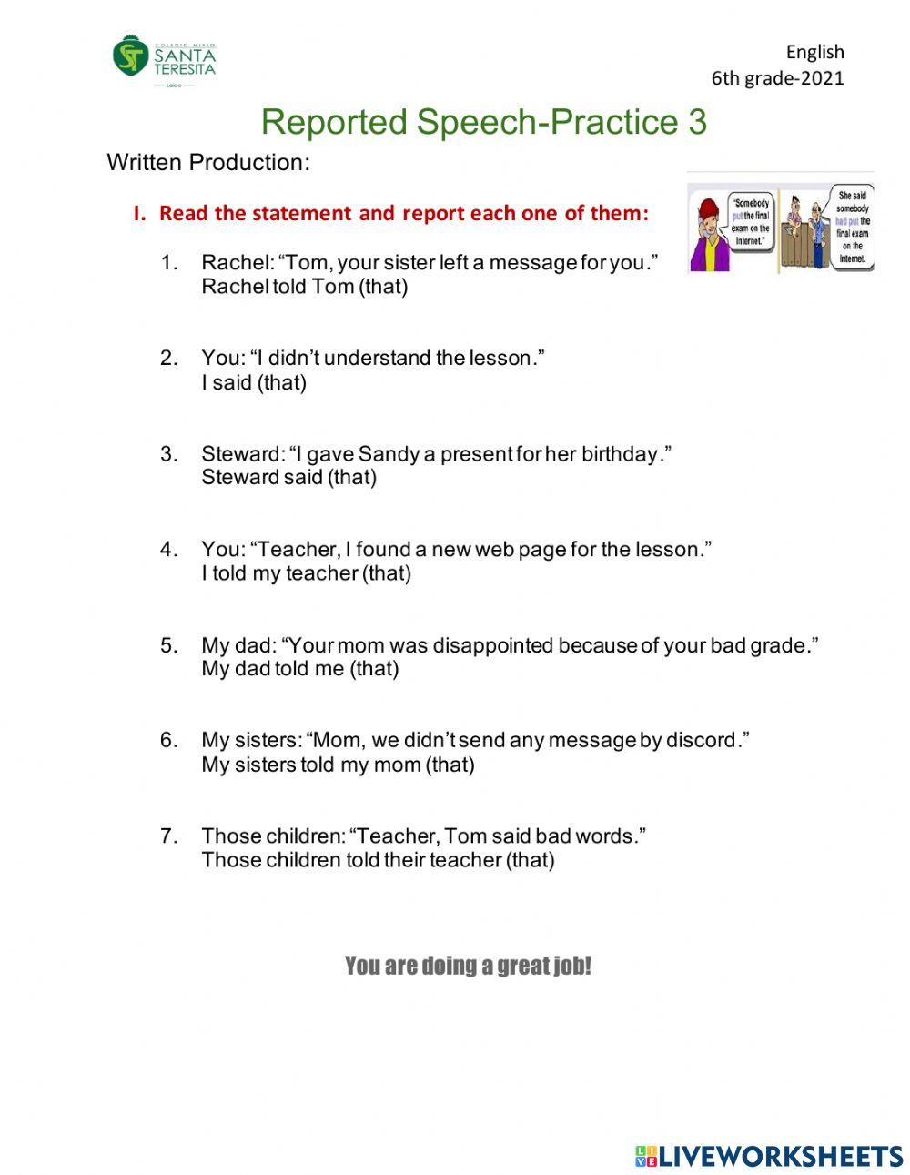 Reported Speech - Practice 3