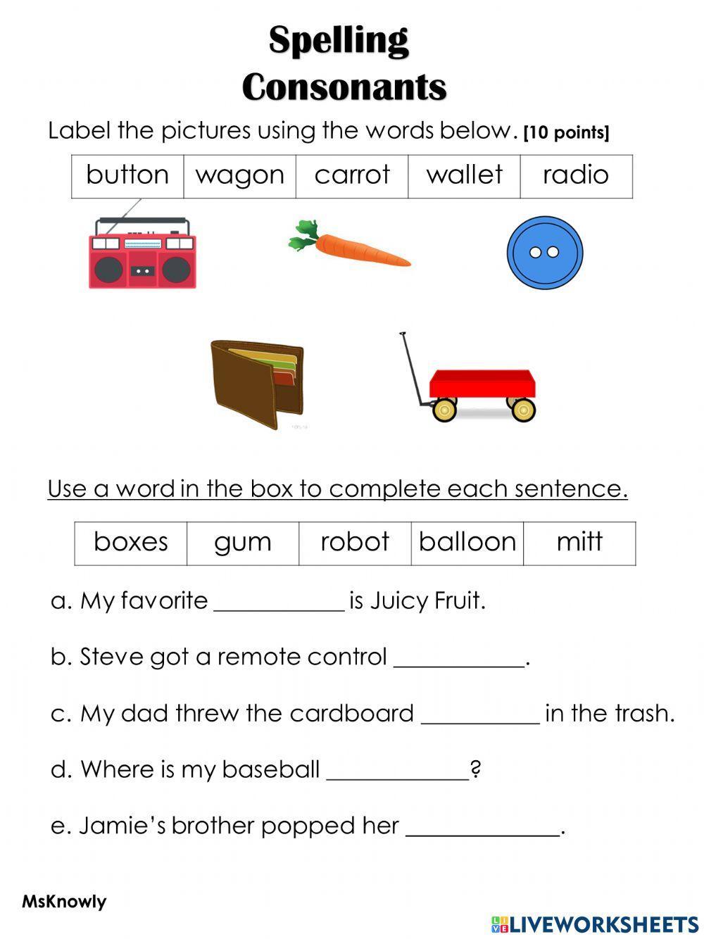 Consonants - Beginning, Middle, End